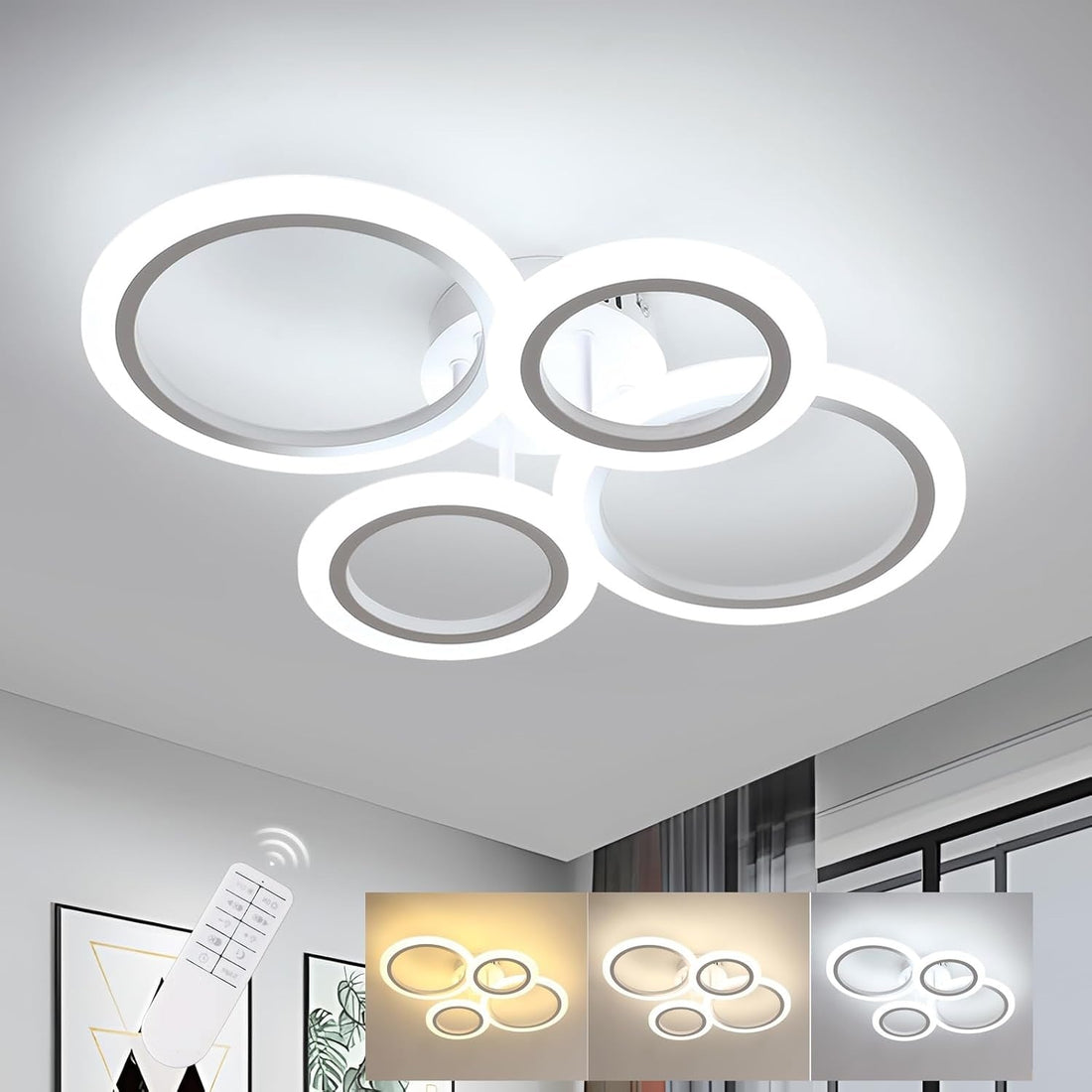 CIRCLE LED Ceiling Light 2+2 White — 400W Equivalent with Remote
