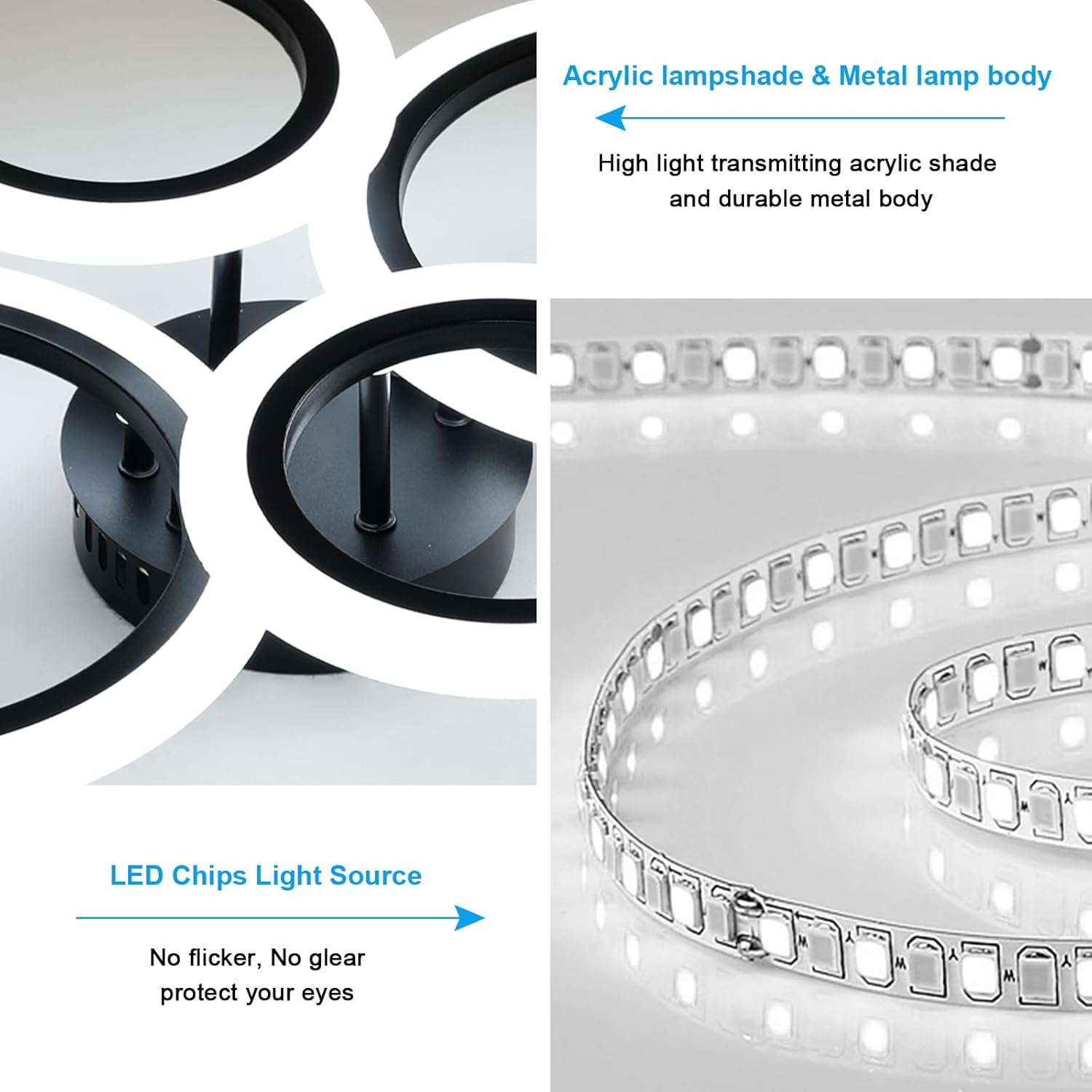 LED Ceiling Light 2+2 Circle Black Equivalent to 400W with Remote