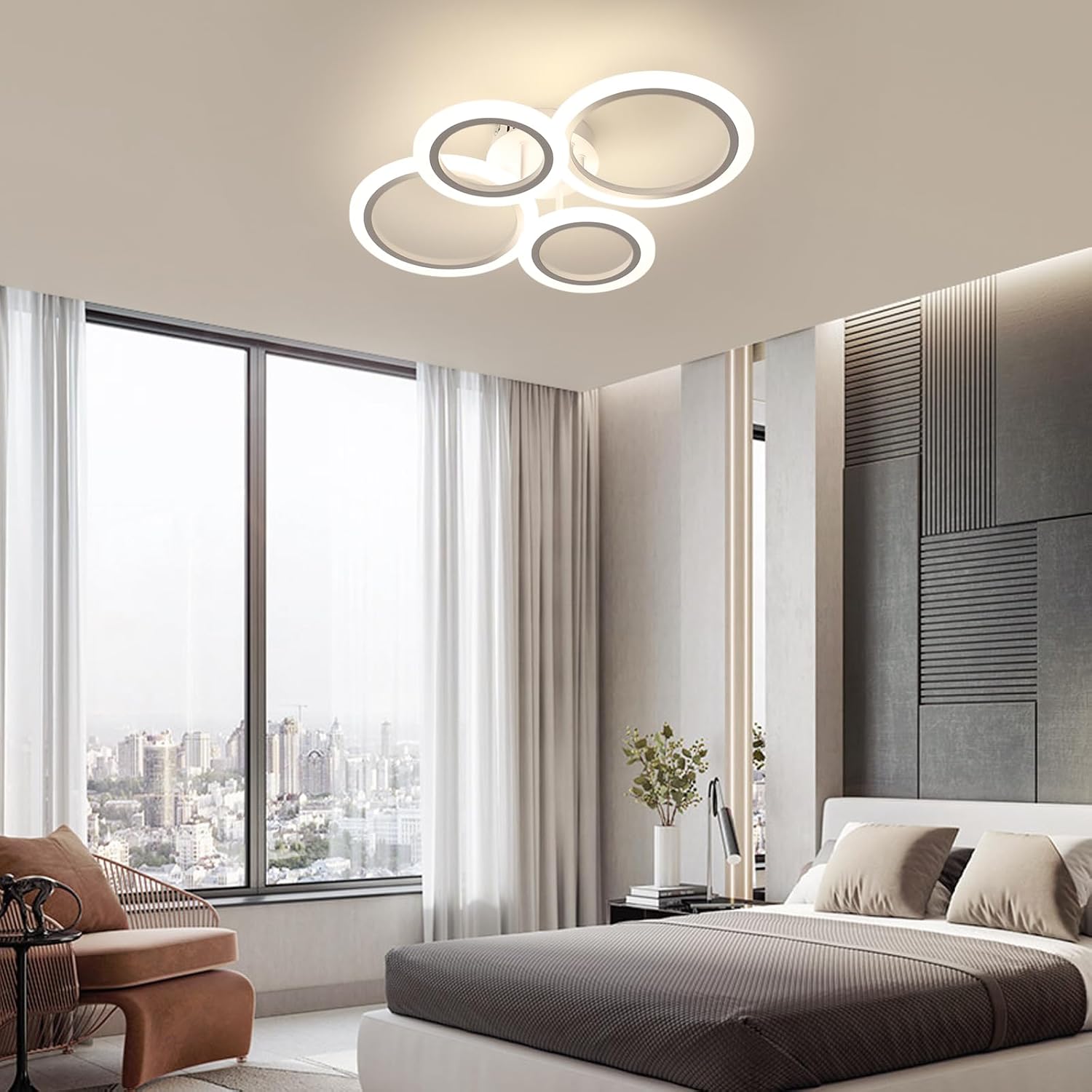 CIRCLE LED Ceiling Light 2+2 White — 400W Equivalent with Remote