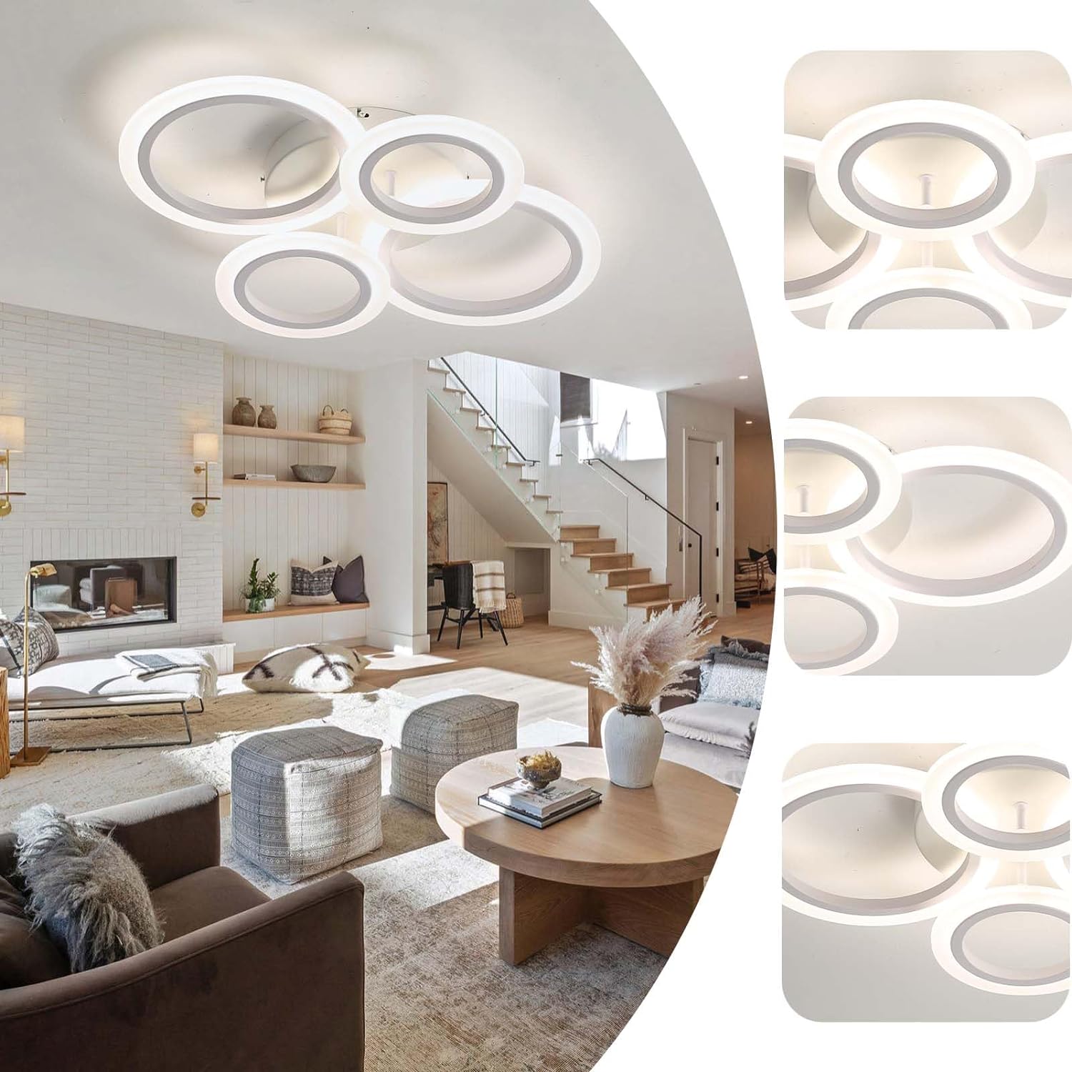 Lustra Led 2 + 2 Circle Design Alb Echivalent 400W Telecomanda Lighting Fixtures