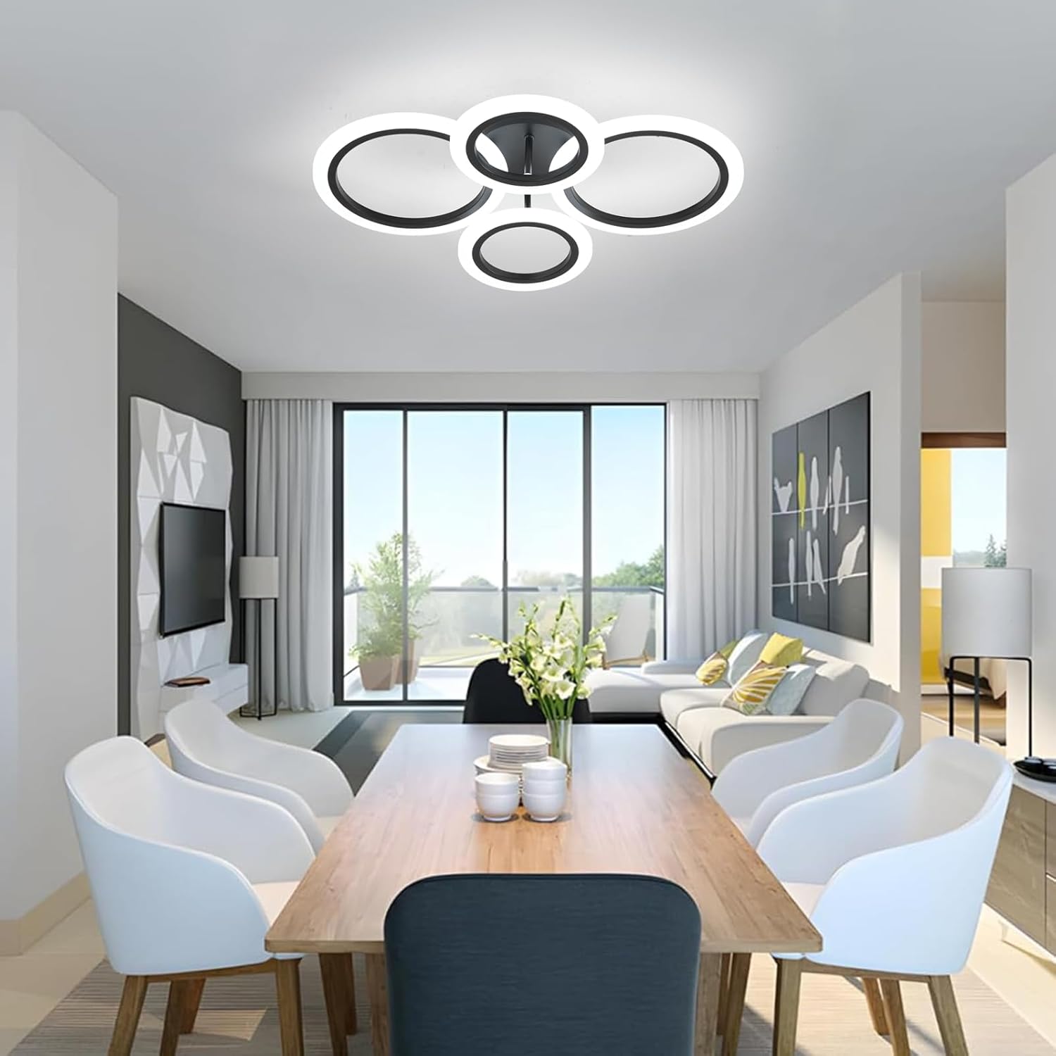 LED Ceiling Light 2+2 Circle Black Equivalent to 400W with Remote