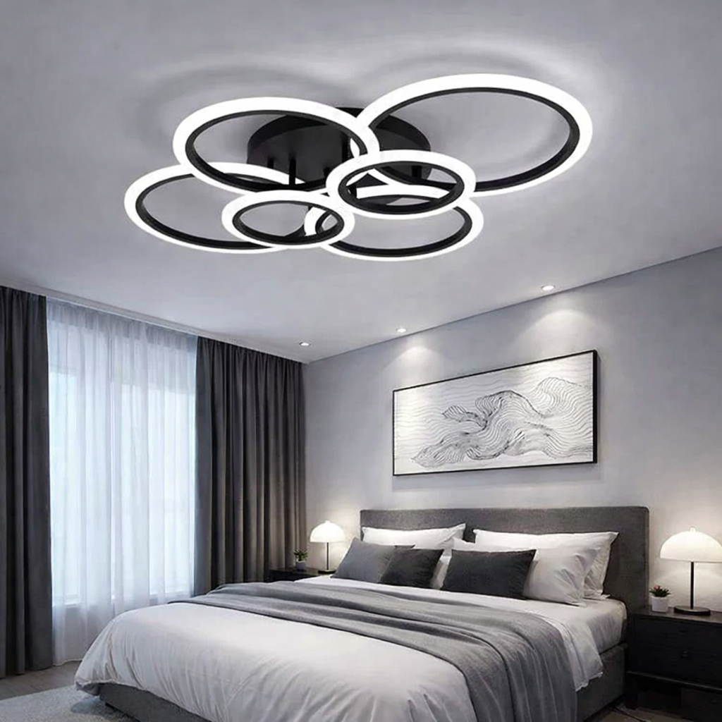 Circle Maxi LED Ceiling Light 4+2 - Black, 600W Equivalent, Remote Control