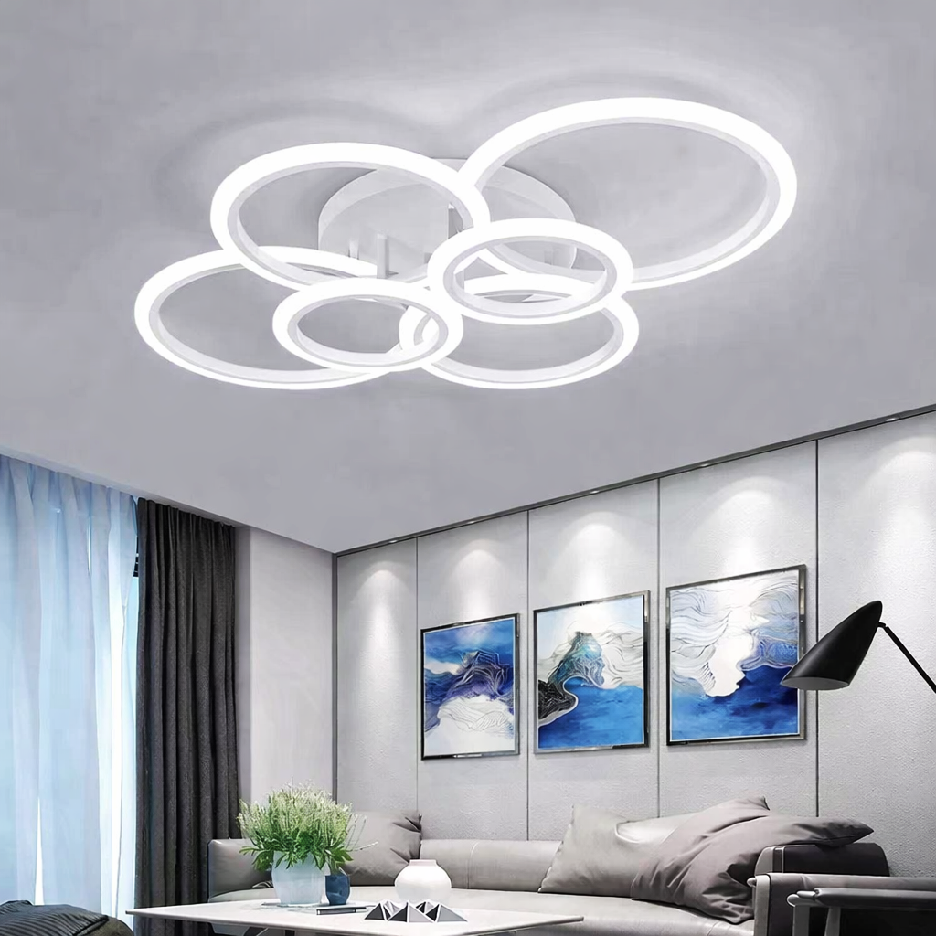 CIRCLE MAXI 4+2 LED Ceiling Light, White — 600W Equivalent, Remote Control