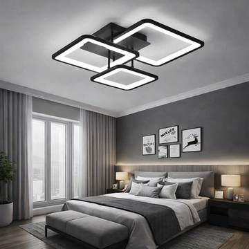 Three Square LED Chandelier - Black, 400W Equivalent, Remote