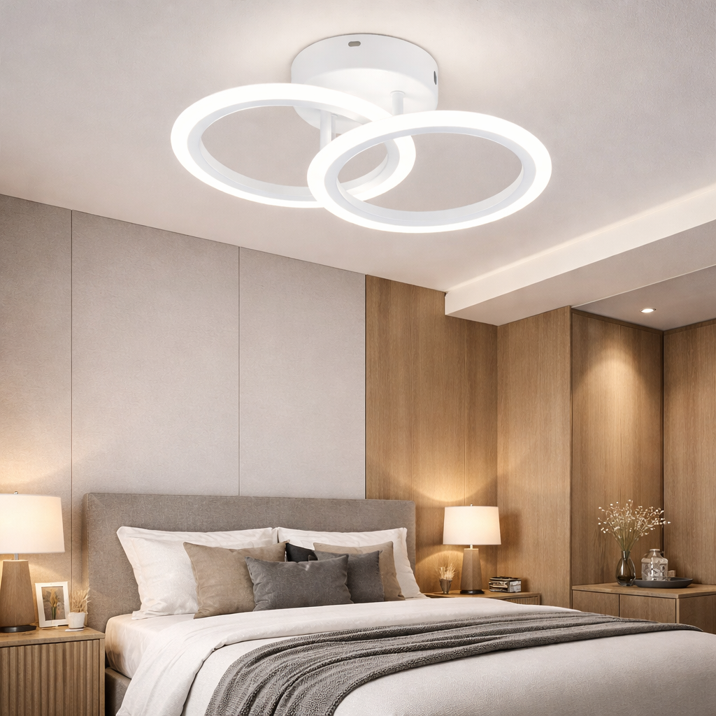 LED Ceiling Light 1+1 Circle Design White - 300W Equivalent with Remote