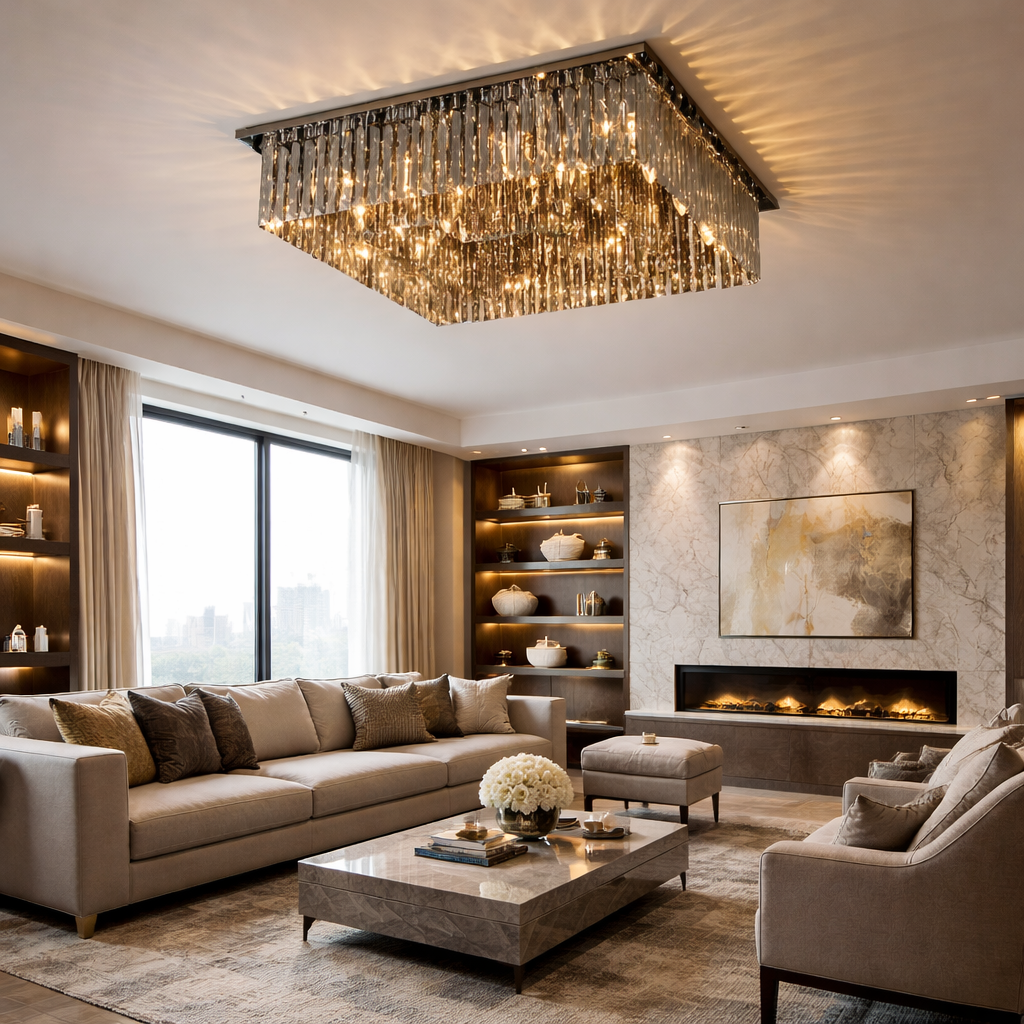 Surface-Mount Dark Square Luxury K9 Crystal Chandelier