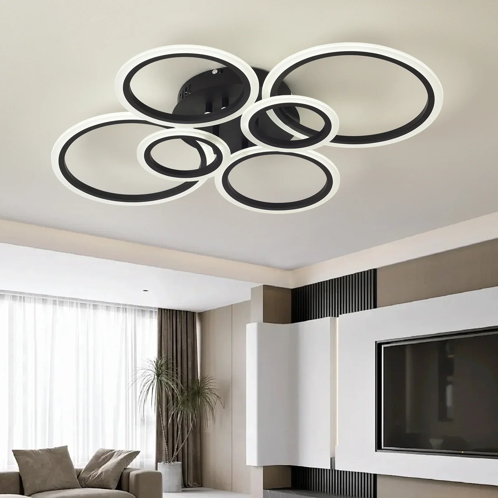 Circle Maxi LED Ceiling Light 4+2 - Black, 600W Equivalent, Remote Control